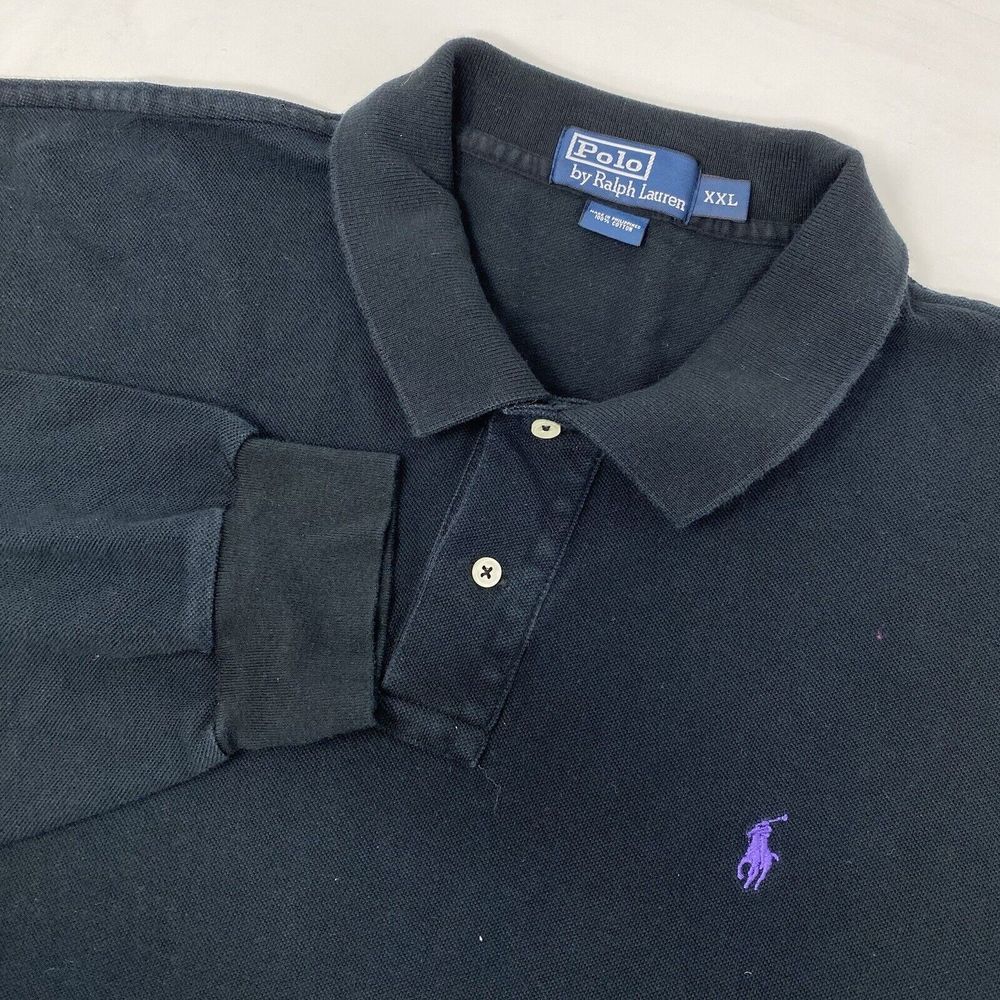 Polo Ralph Lauren Men's XXL Cotton Solid Black Long Sleeve Polo Shirt